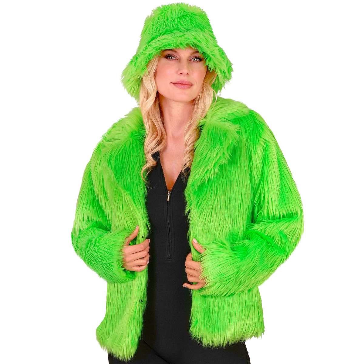 Giacca disco pelosa verde fluo