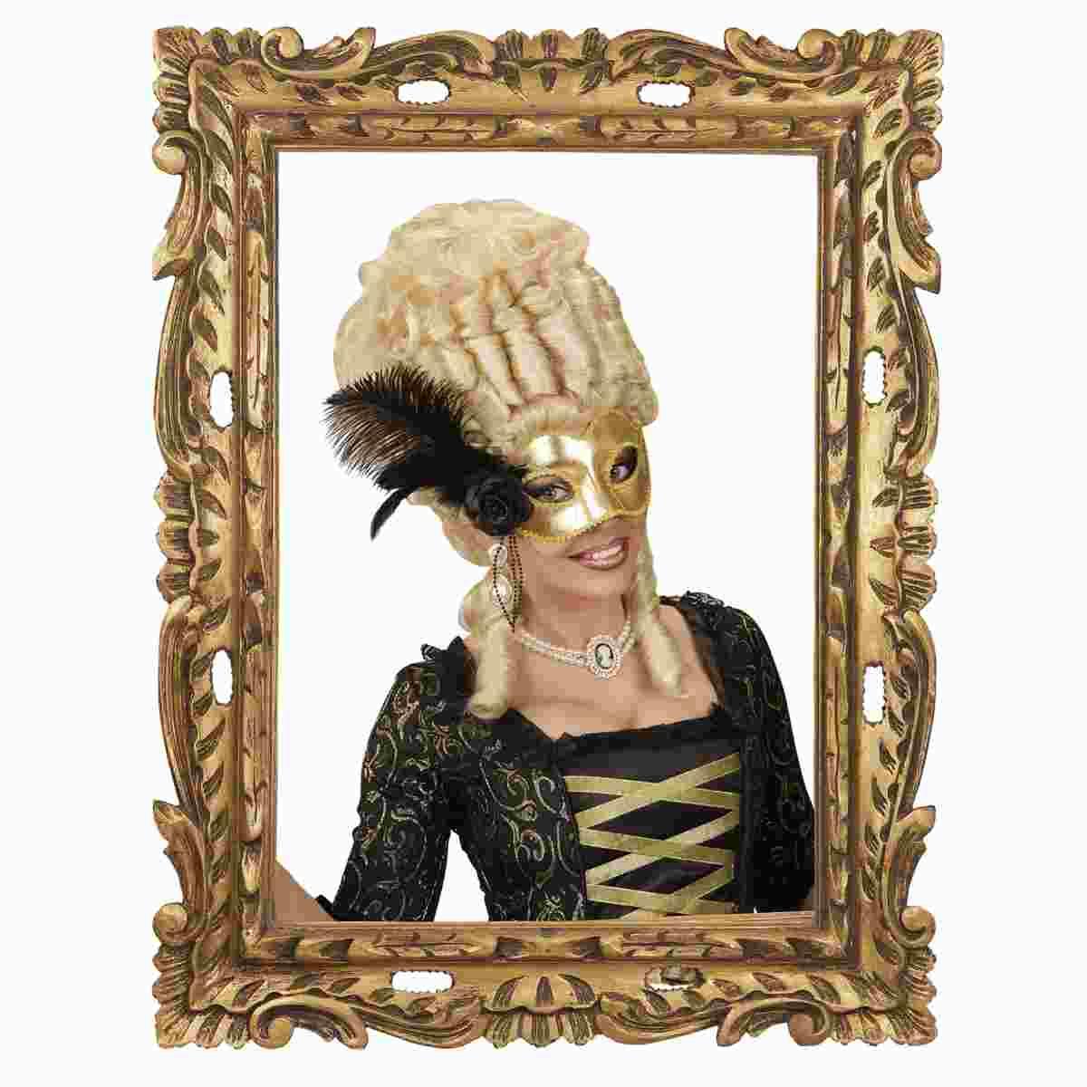 Maschera viso pvc veneziana oro piuma rosa nera