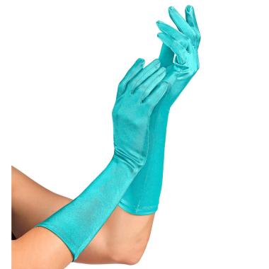 Guanti lunghi azzurro satinati