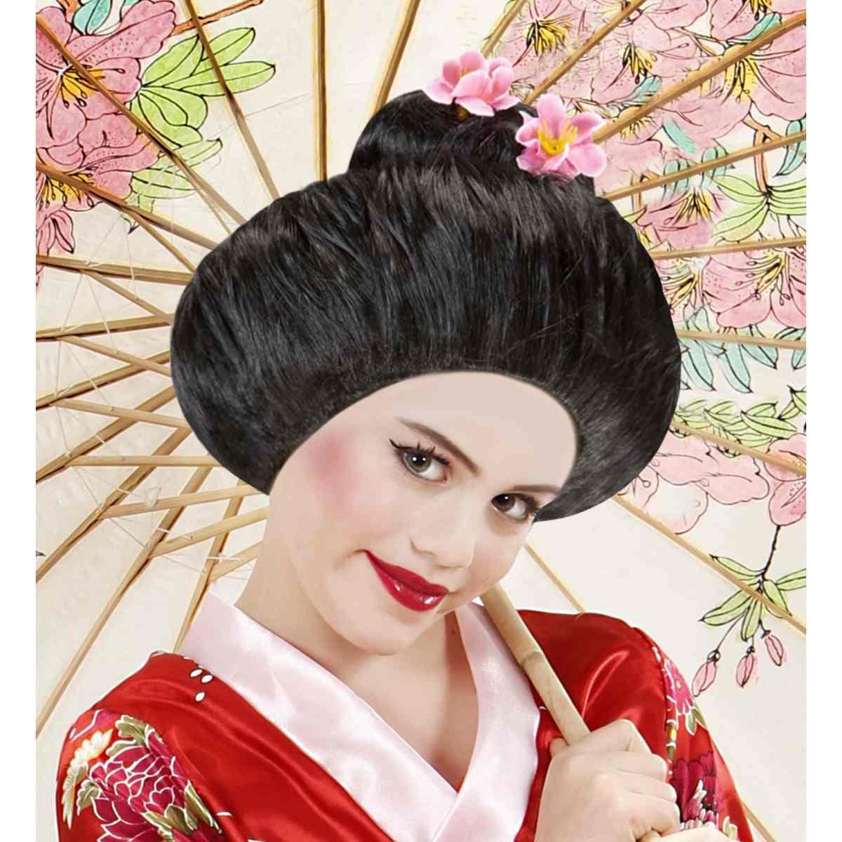 Parrucca geisha cignon fiori