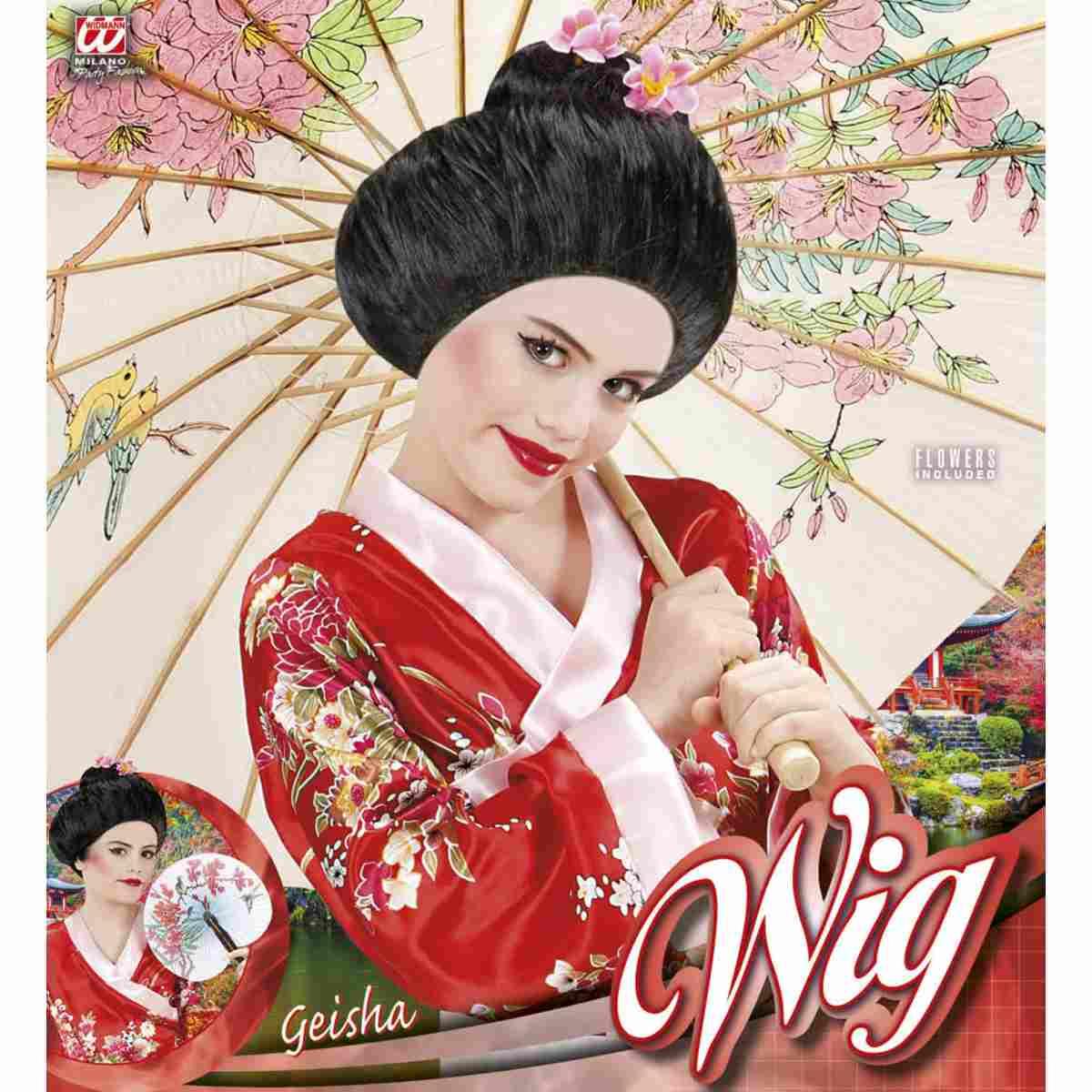 Parrucca geisha cignon fiori