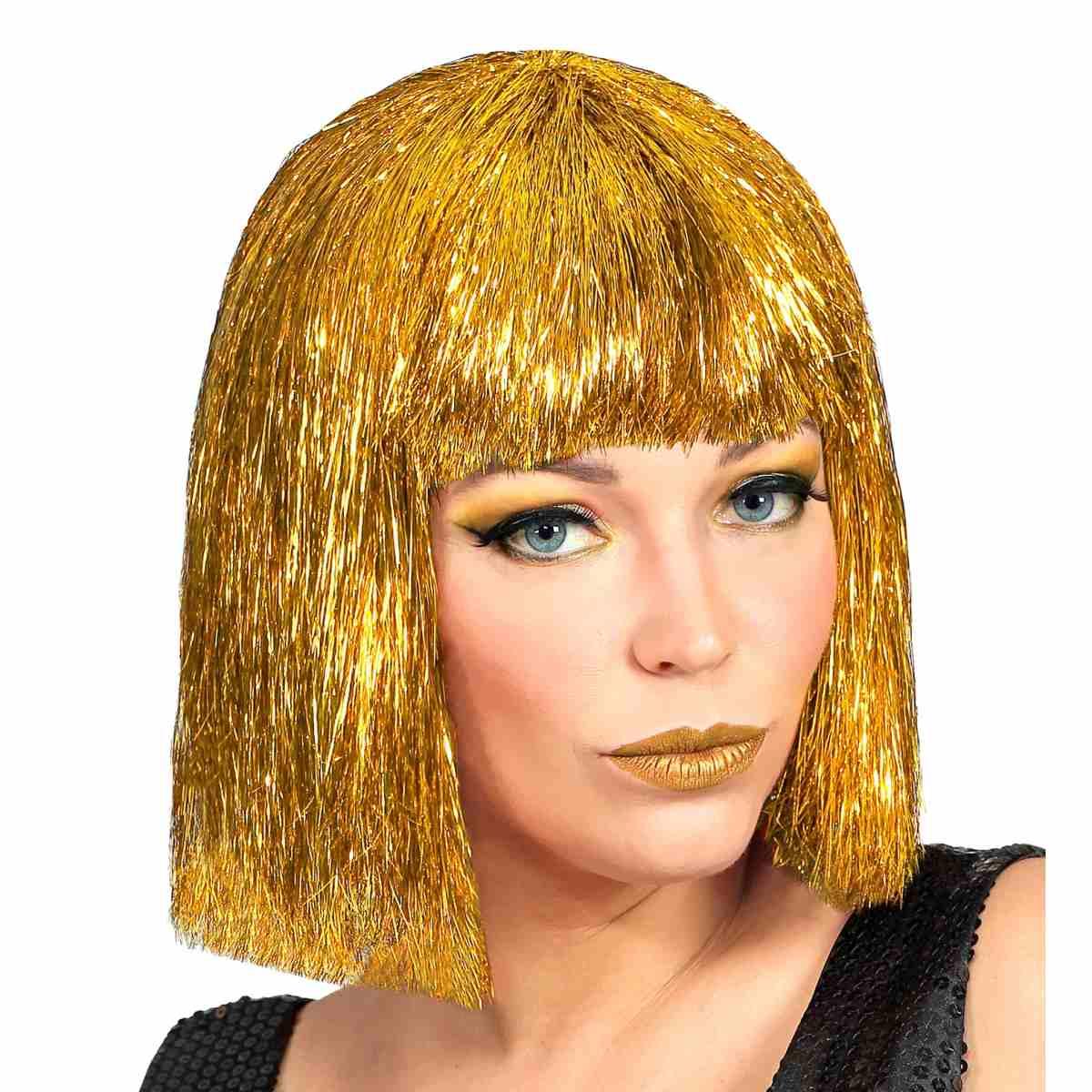 Parrucca caschetto glitzy oro laminiata liscia frangia
