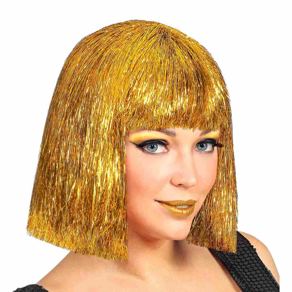 Parrucca caschetto glitzy oro laminiata liscia frangia
