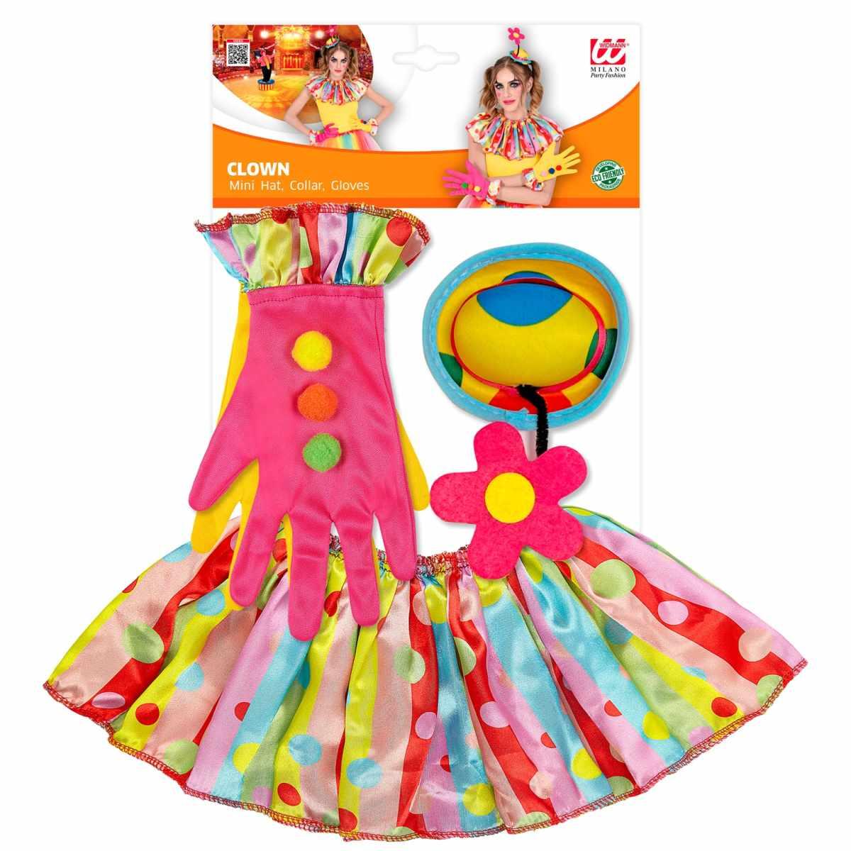 Collare clown guanti cappello
