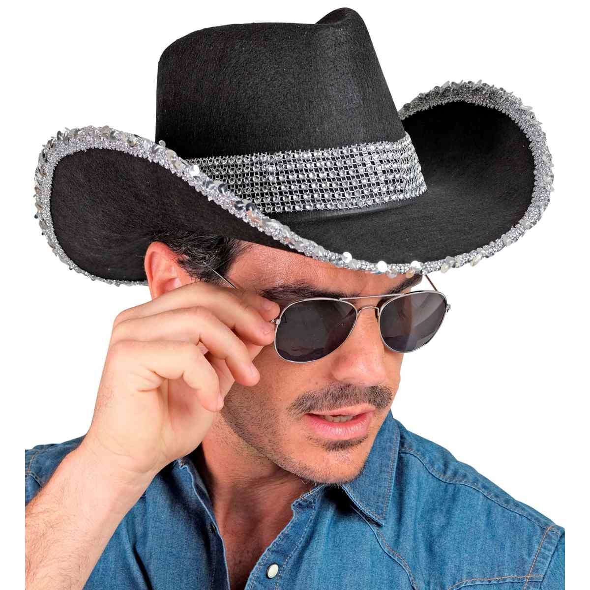 Cappello cowboy nero strass