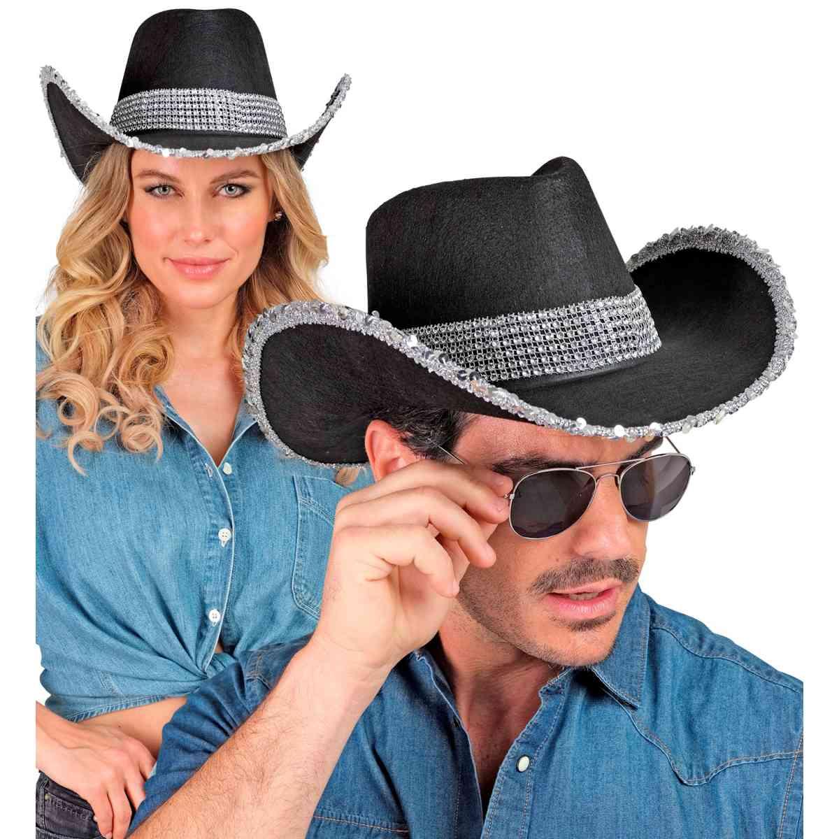 Cappello cowboy nero strass