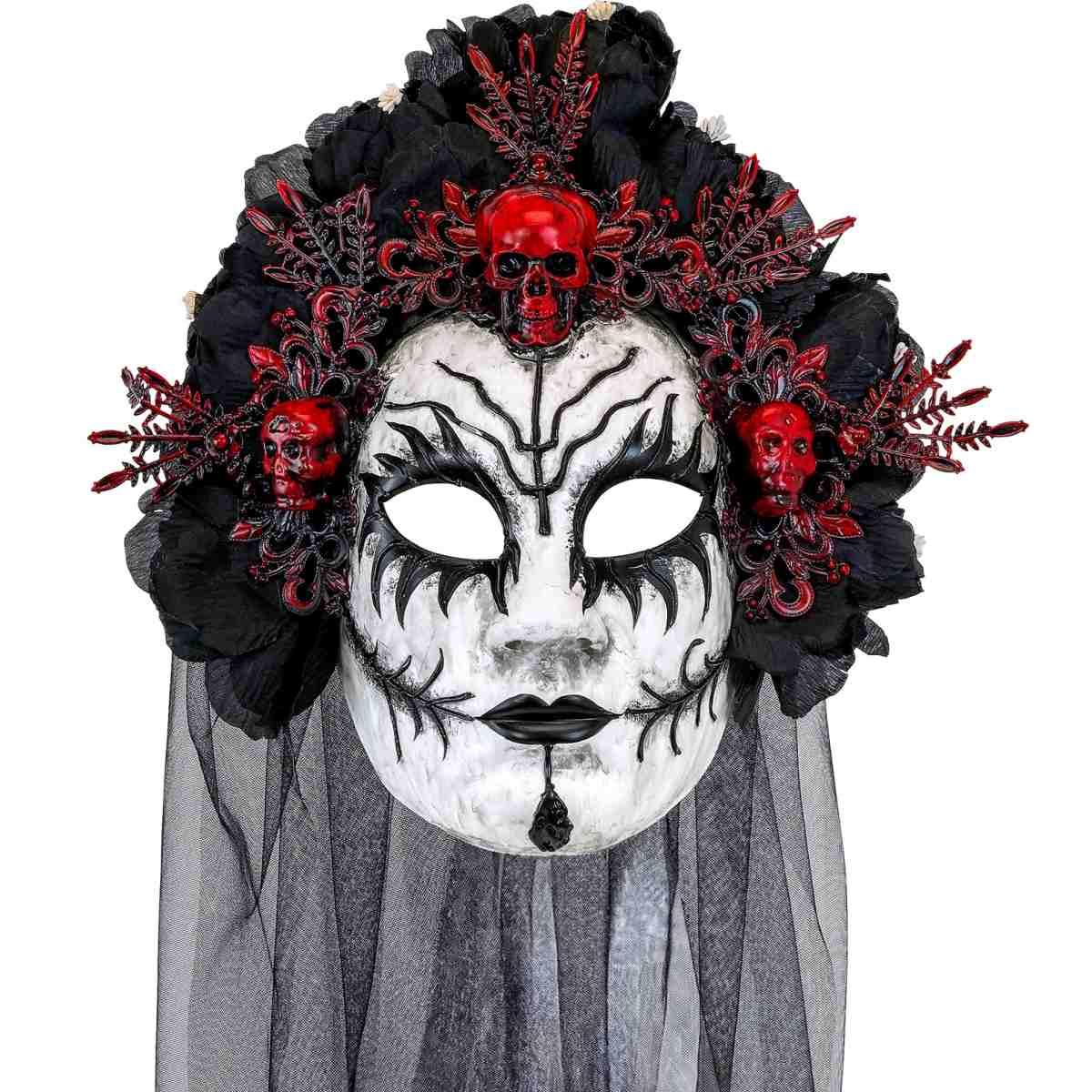 Maschera viso pvc horror dia de los muertos fiori velo