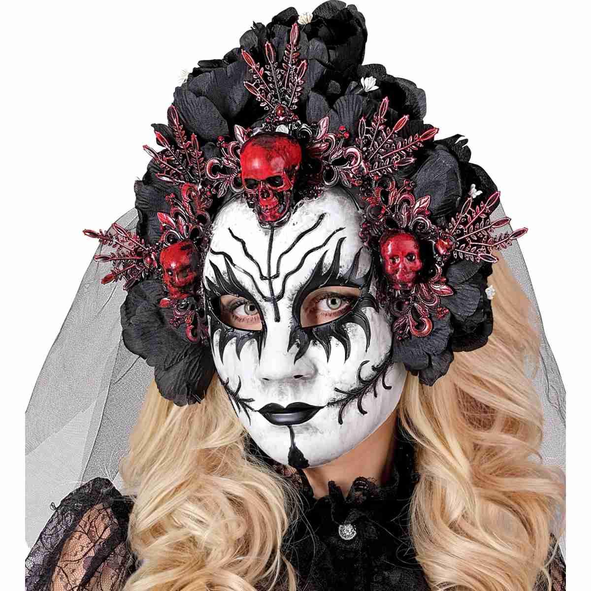 Maschera viso pvc horror dia de los muertos fiori velo