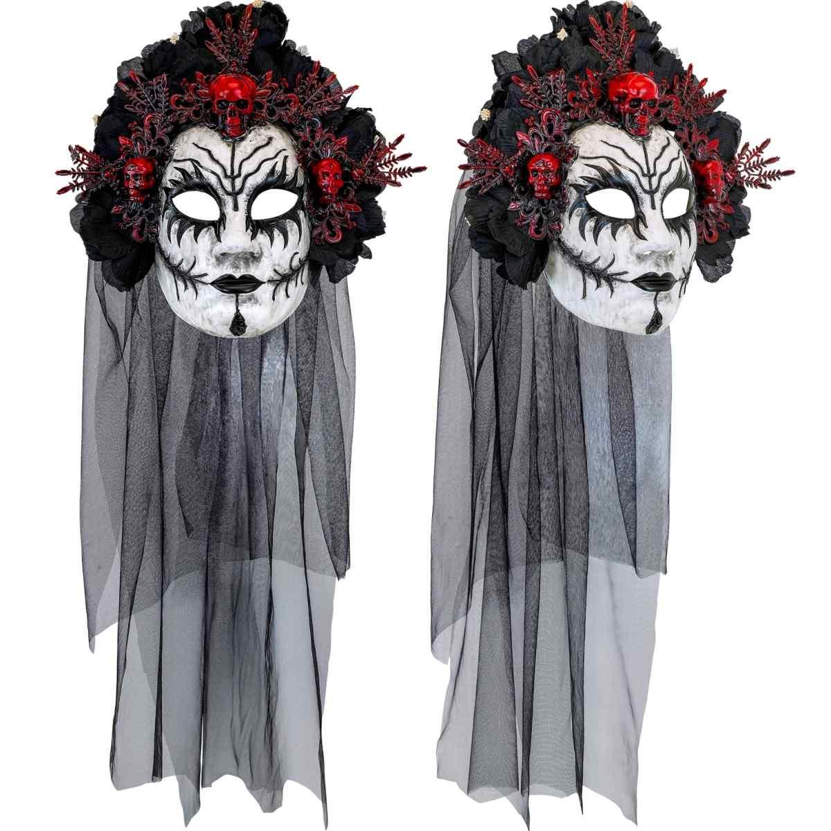 Maschera viso pvc horror dia de los muertos fiori velo