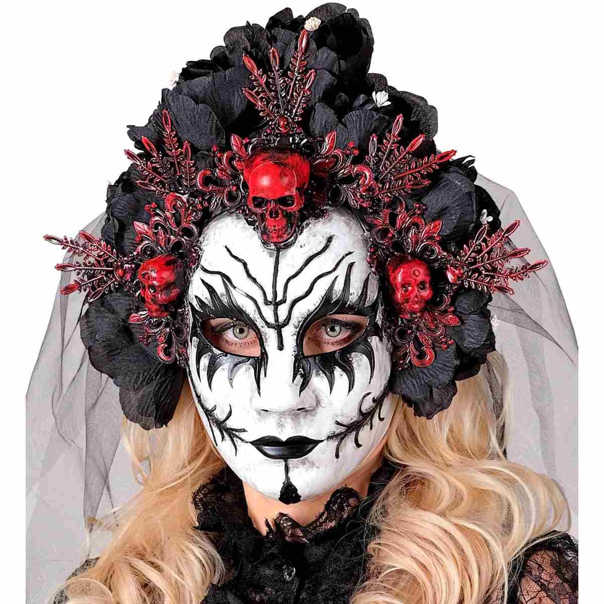 Maschera viso pvc horror dia de los muertos fiori velo
