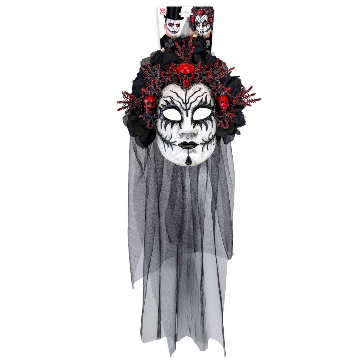 Maschera viso pvc horror dia de los muertos fiori velo