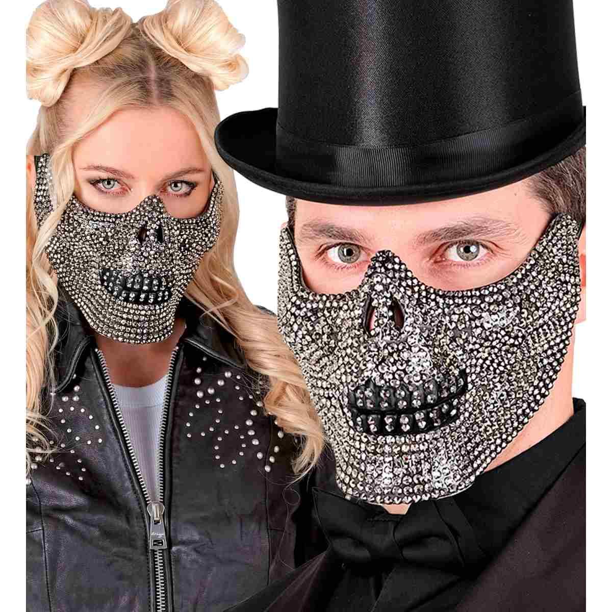 Maschera viso pvc horror teschio strass