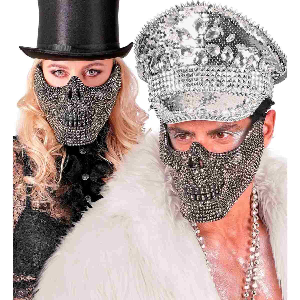 Maschera viso pvc horror teschio strass