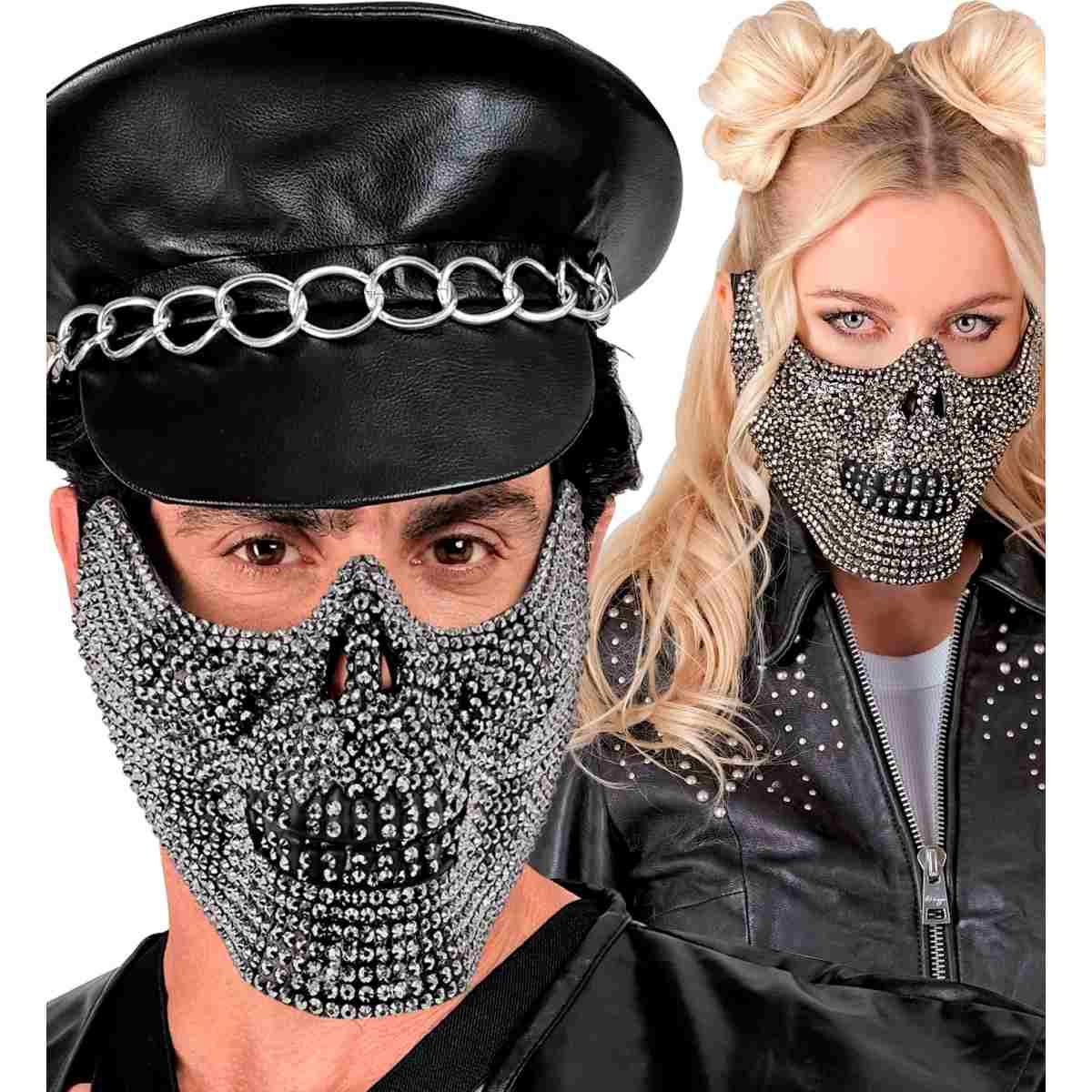 Maschera viso pvc horror teschio strass