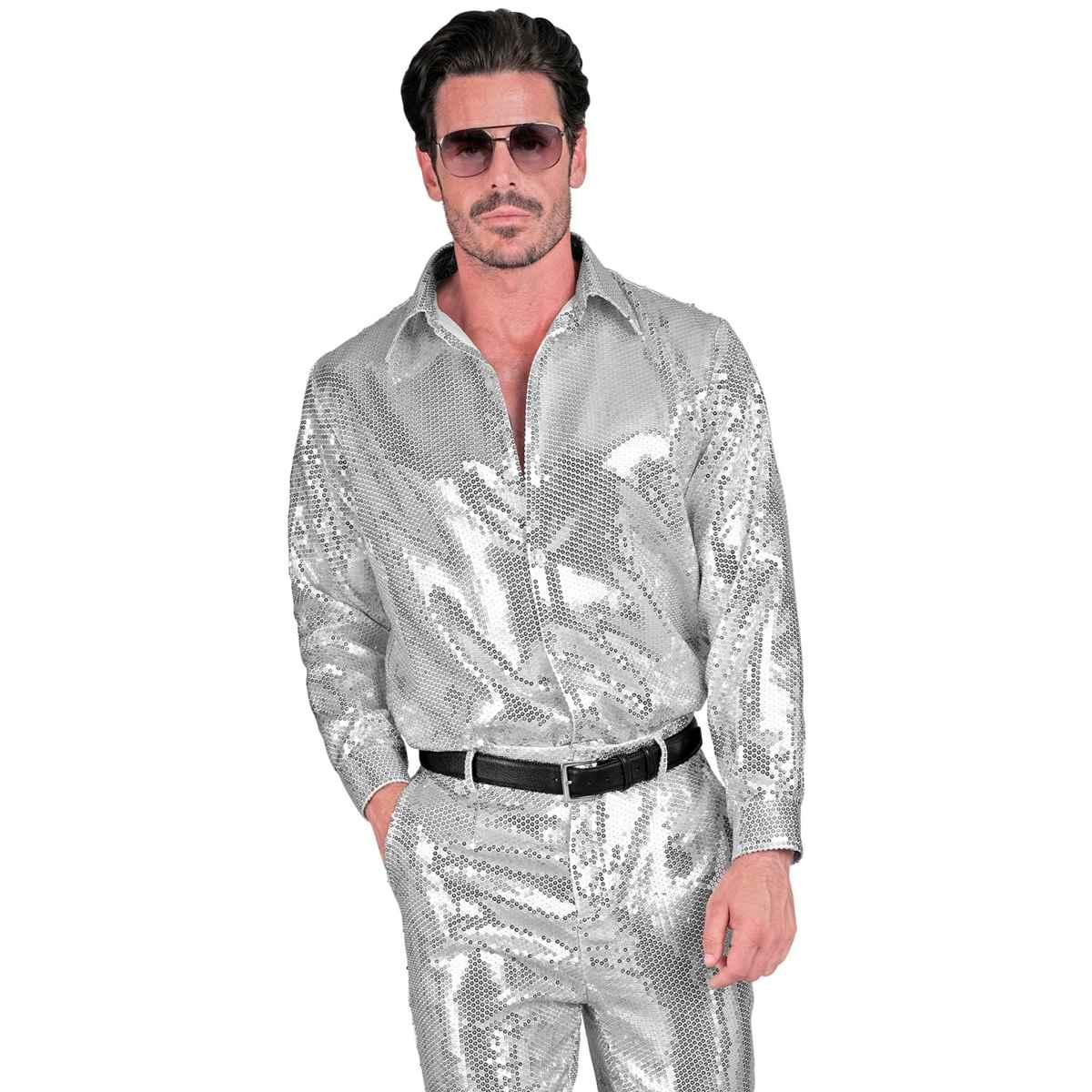 Camicia party disco paillettes argento