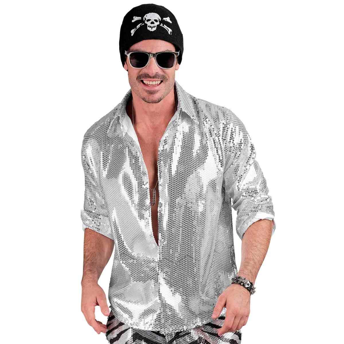 Camicia party disco paillettes argento