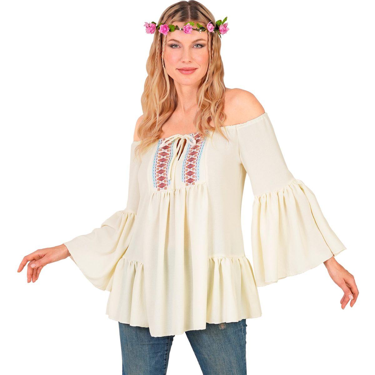 Camicia hippie beige lacci