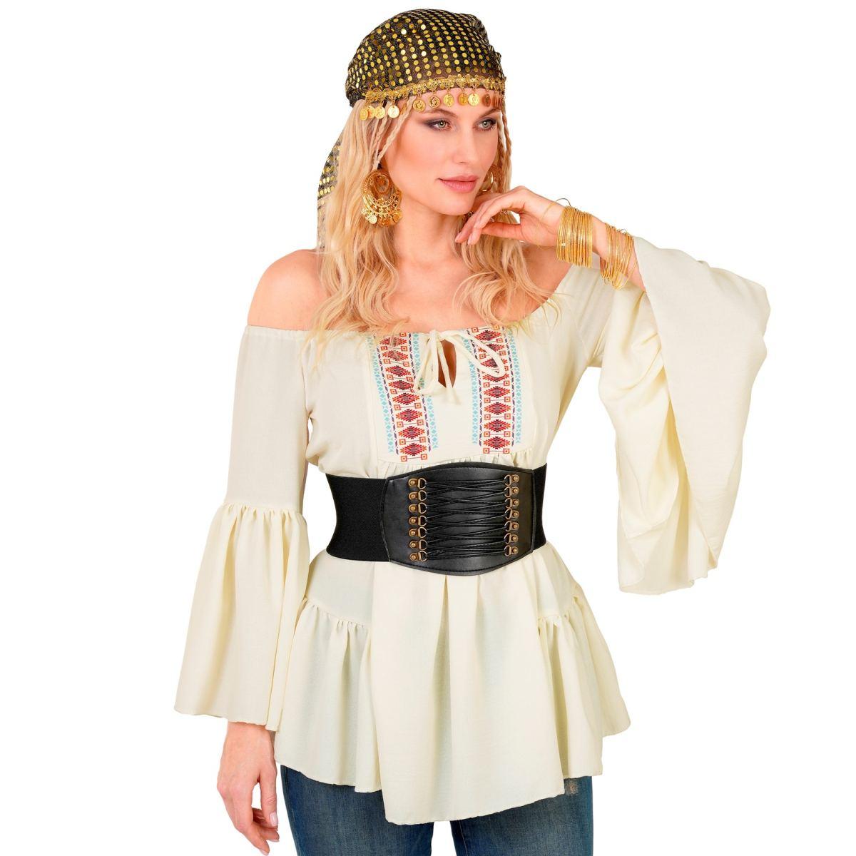 Camicia hippie beige lacci