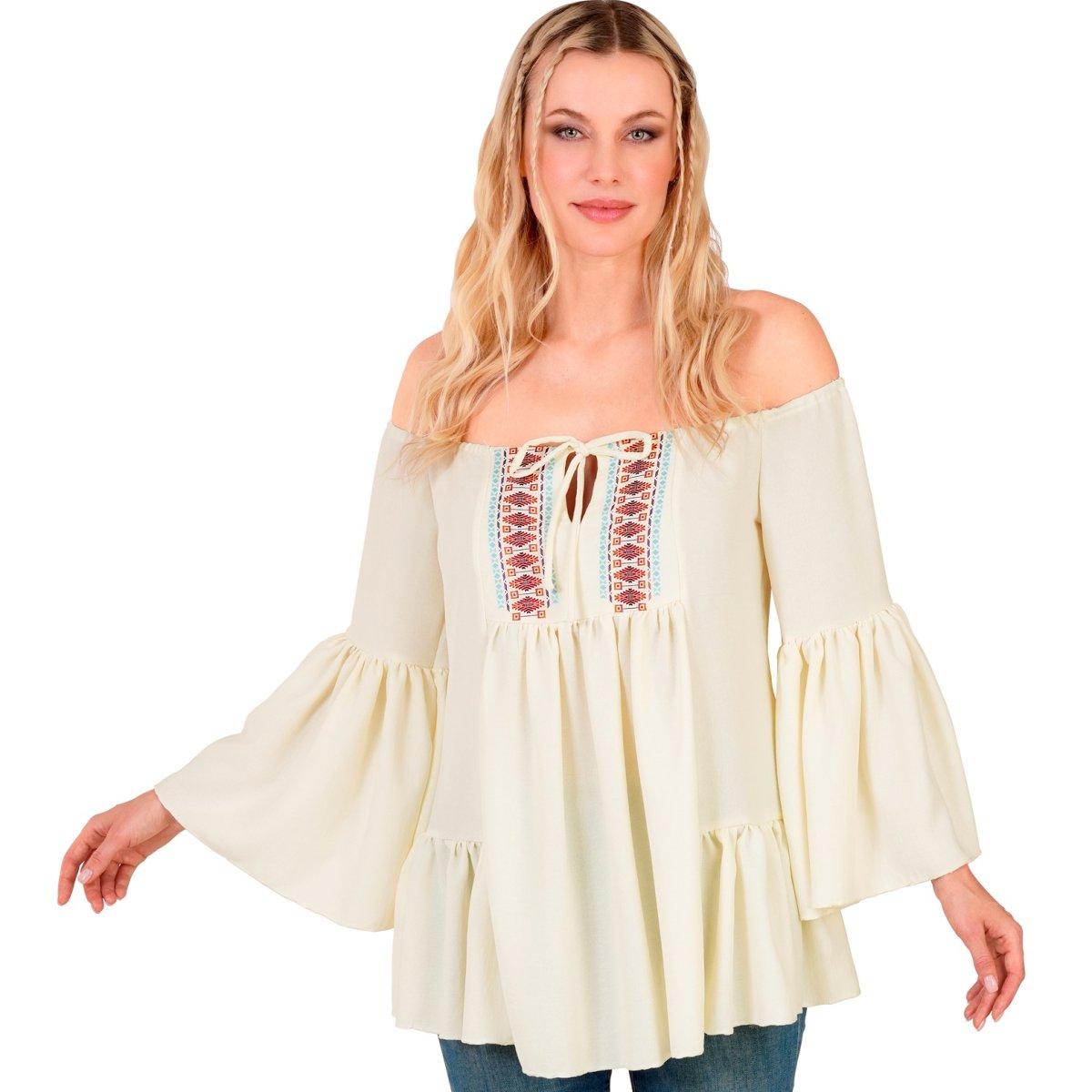 Camicia hippie beige lacci