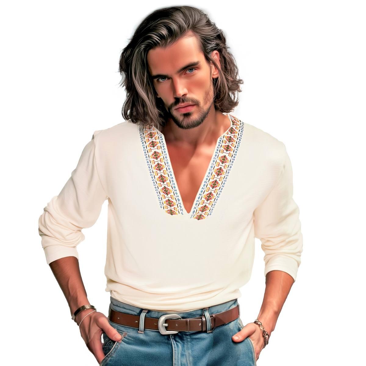 Camicia hippie beige ricami