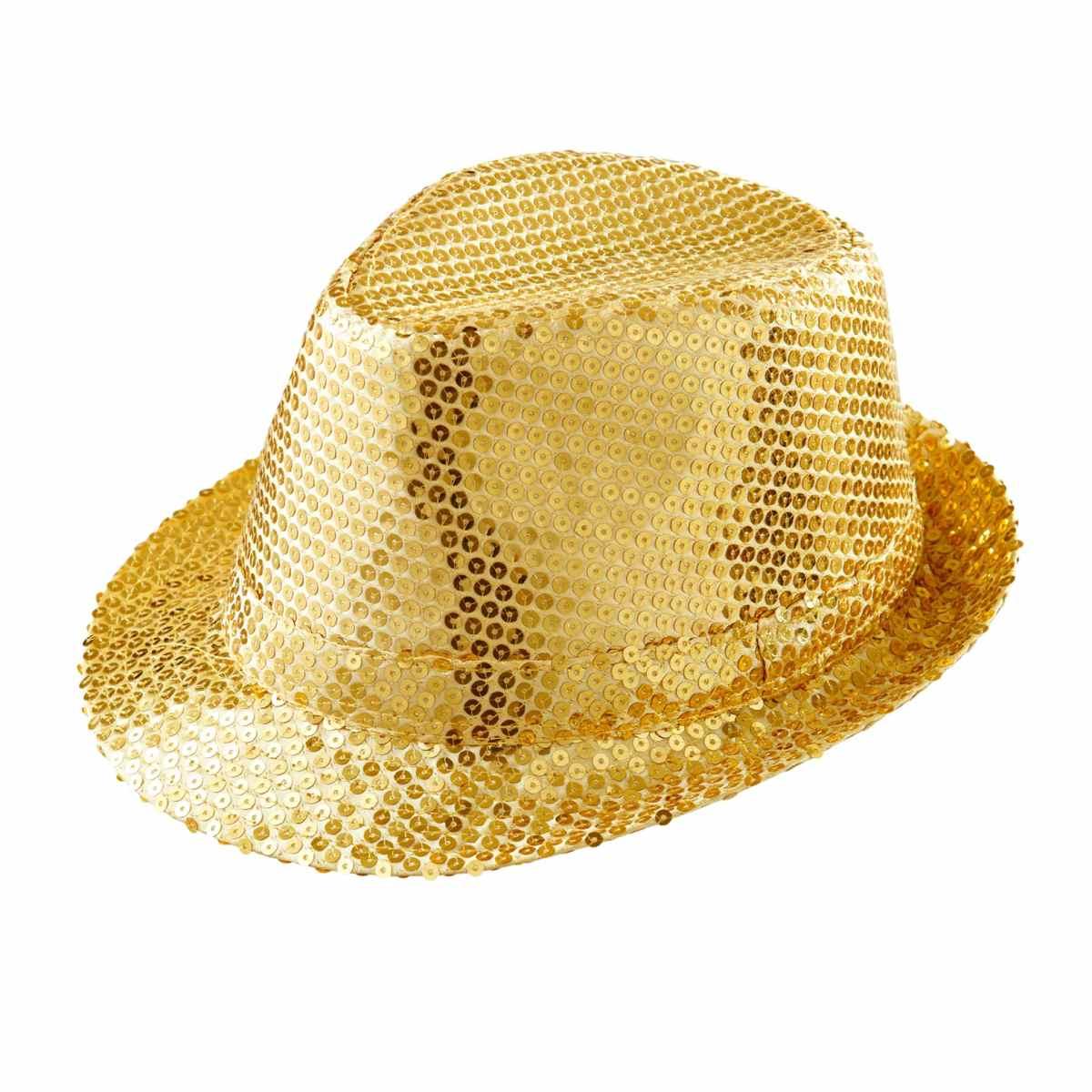 Cappello borsalino fedora oro paillettes