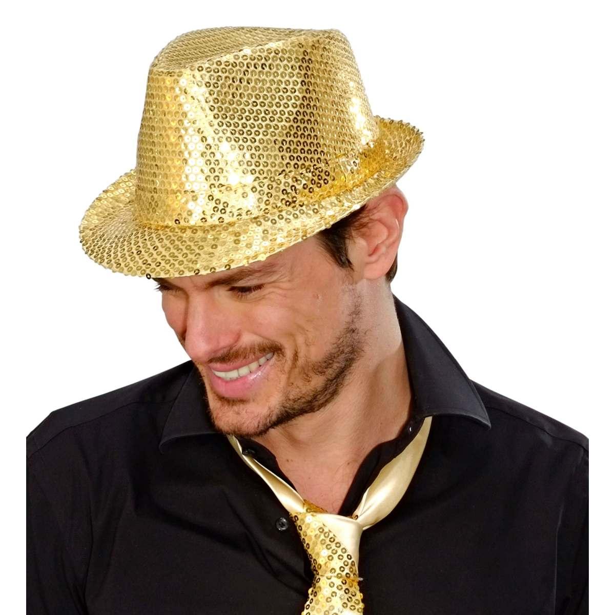 Cappello borsalino fedora oro paillettes