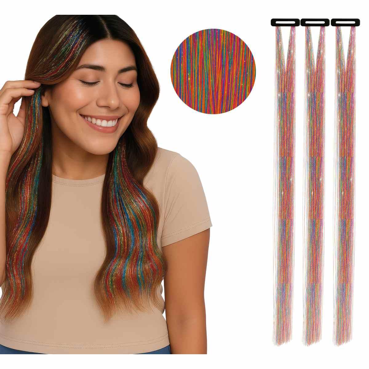 Extension capelli multicolor glitter Set 3 pz