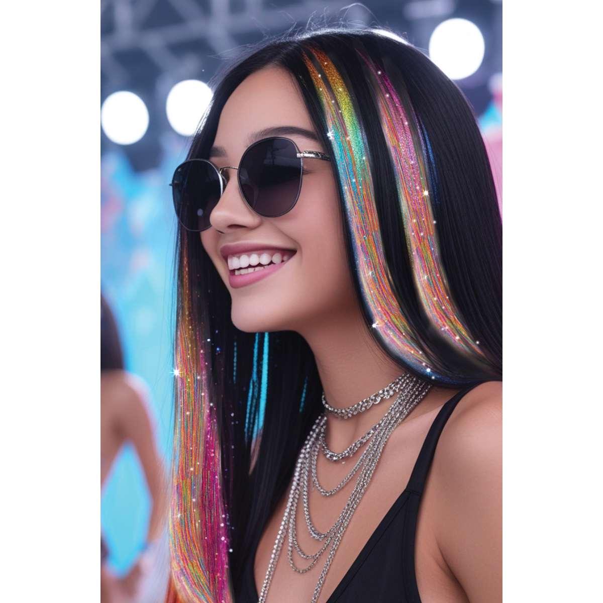 Extension capelli multicolor glitter Set 3 pz