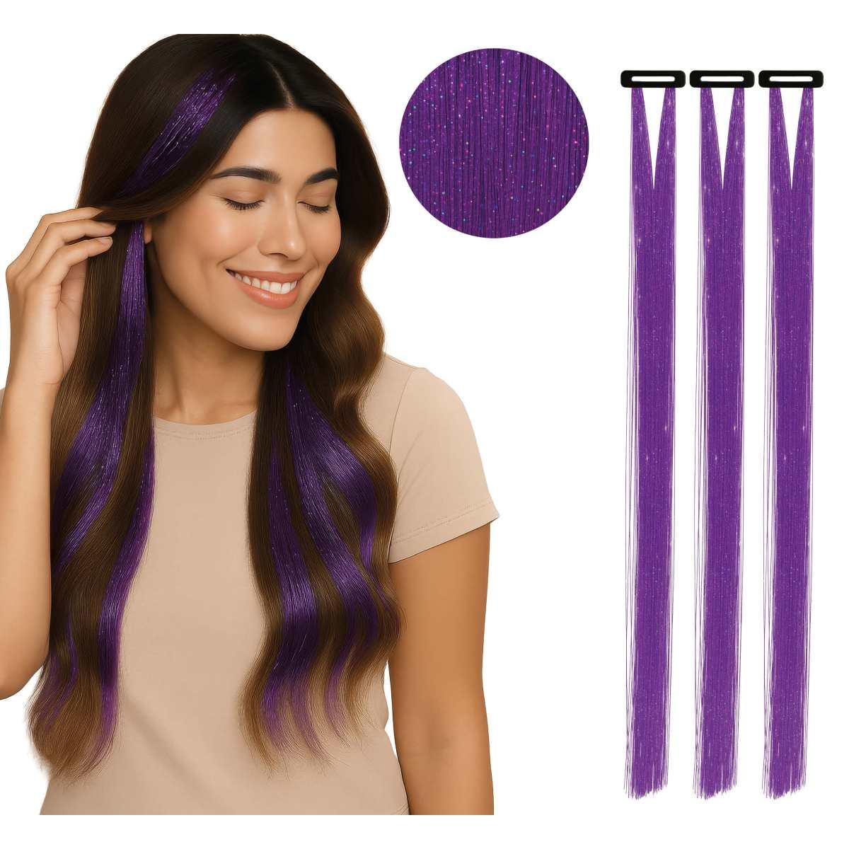 Extension capelli viola glitter Set 3 pz
