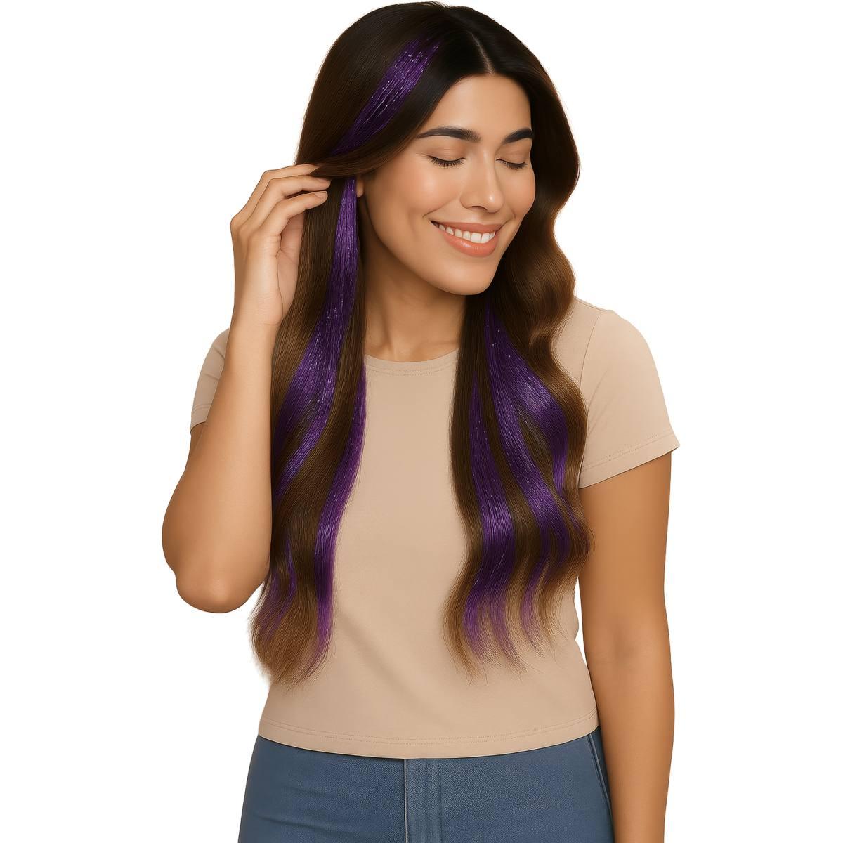 Extension capelli viola glitter Set 3 pz