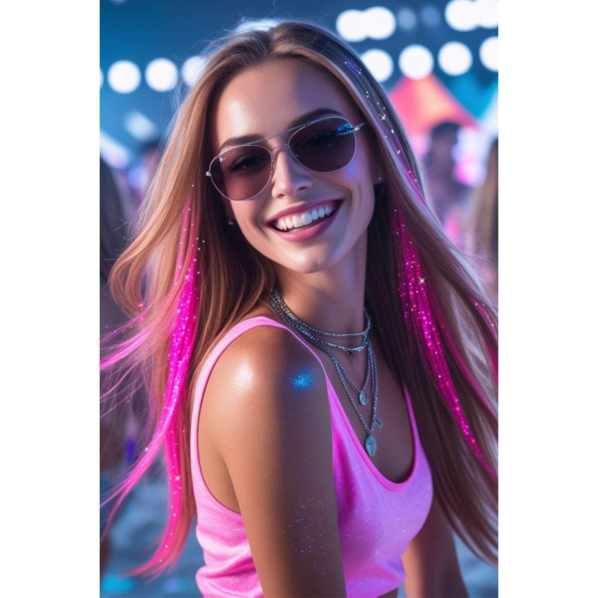 Extension capelli rosa glitter Set 3 pz