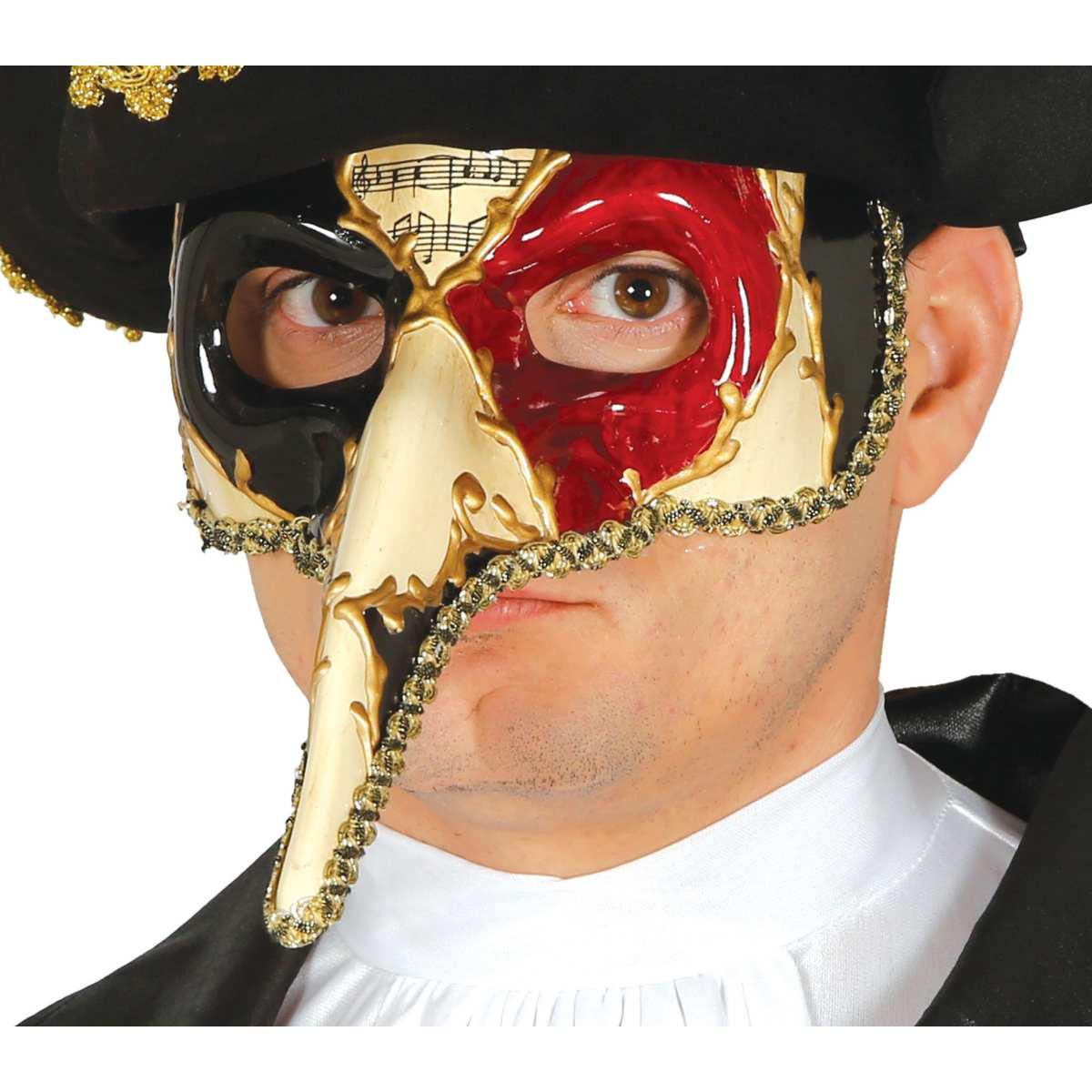 Maschera viso cartapesta naso lungo decorata