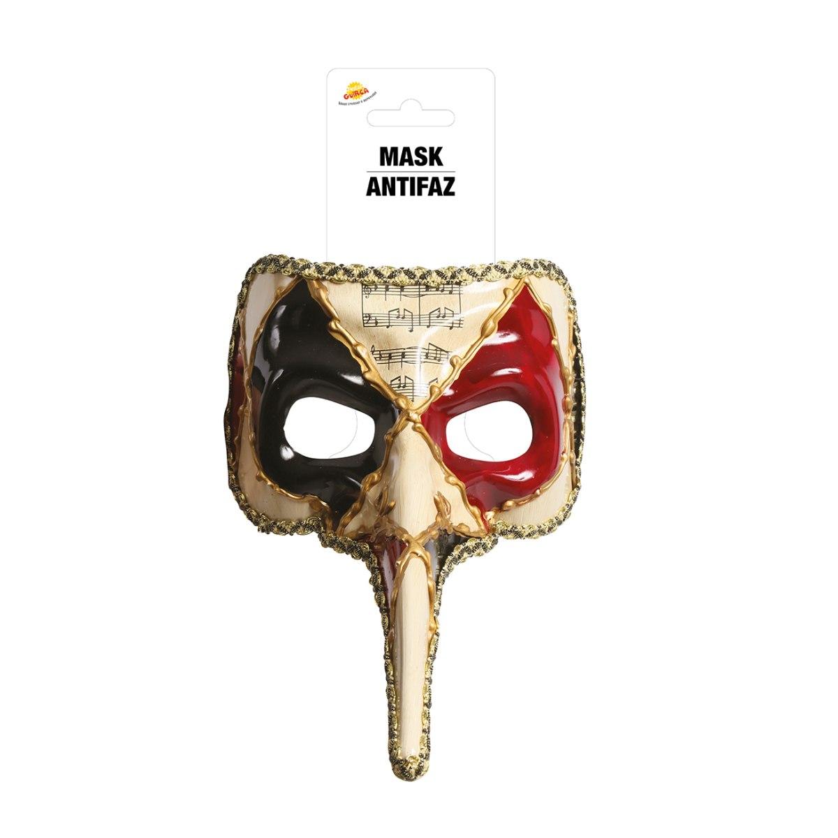 Maschera viso cartapesta naso lungo decorata