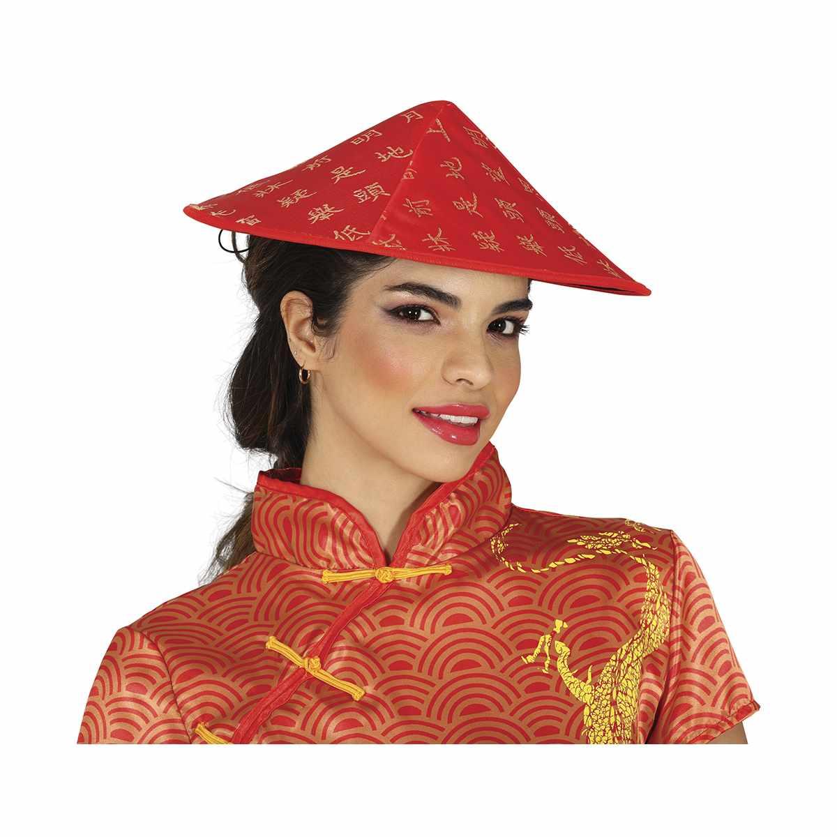 Cappello cinese rosso decori