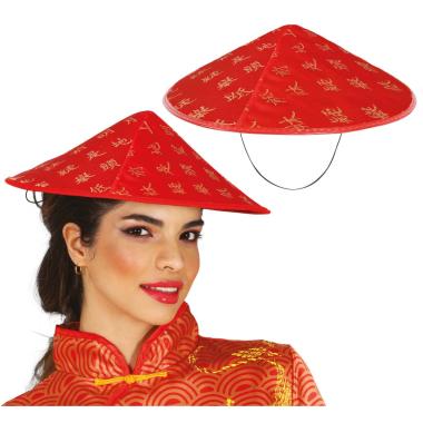 Cappello cinese rosso decori