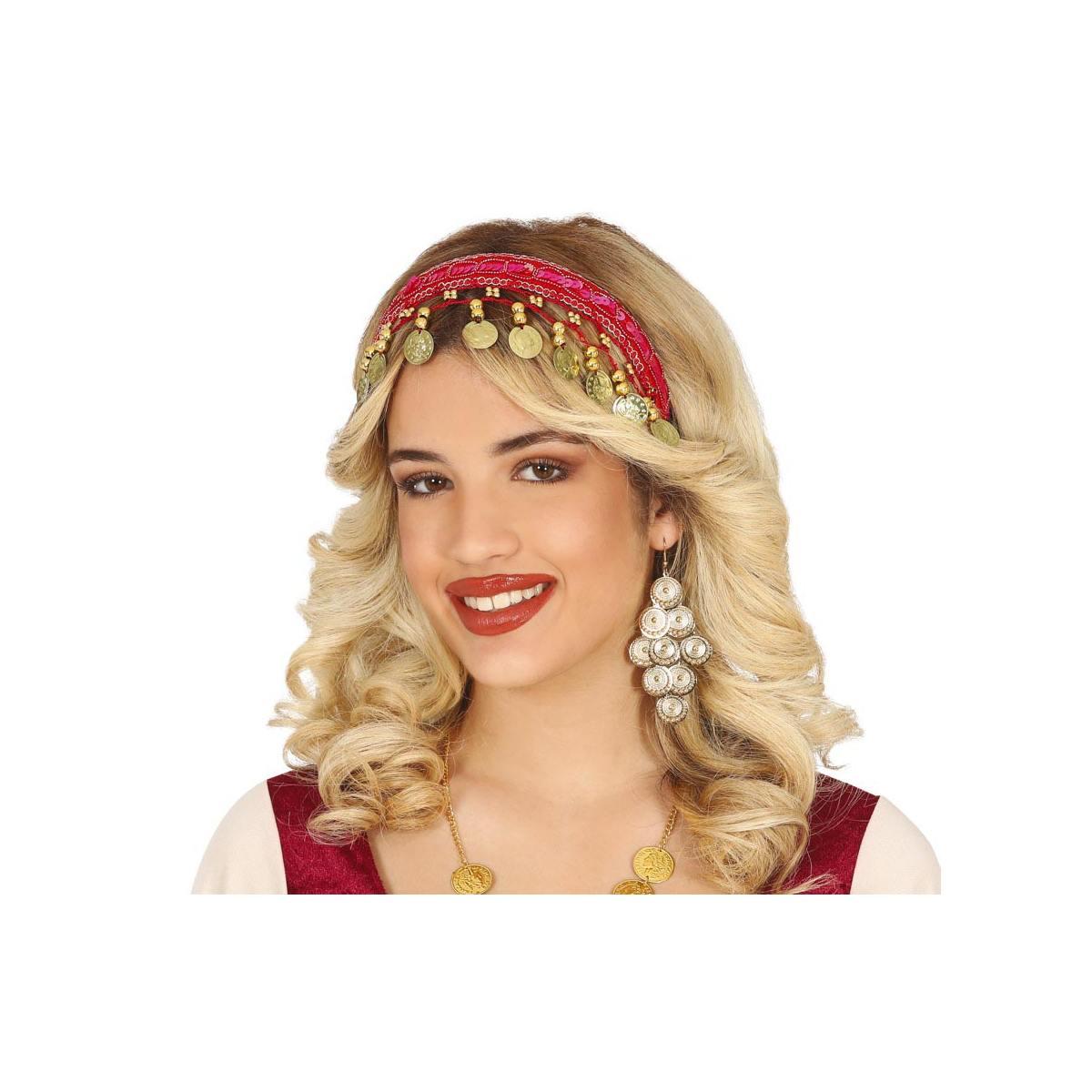 Copricapo gitana rosso monete