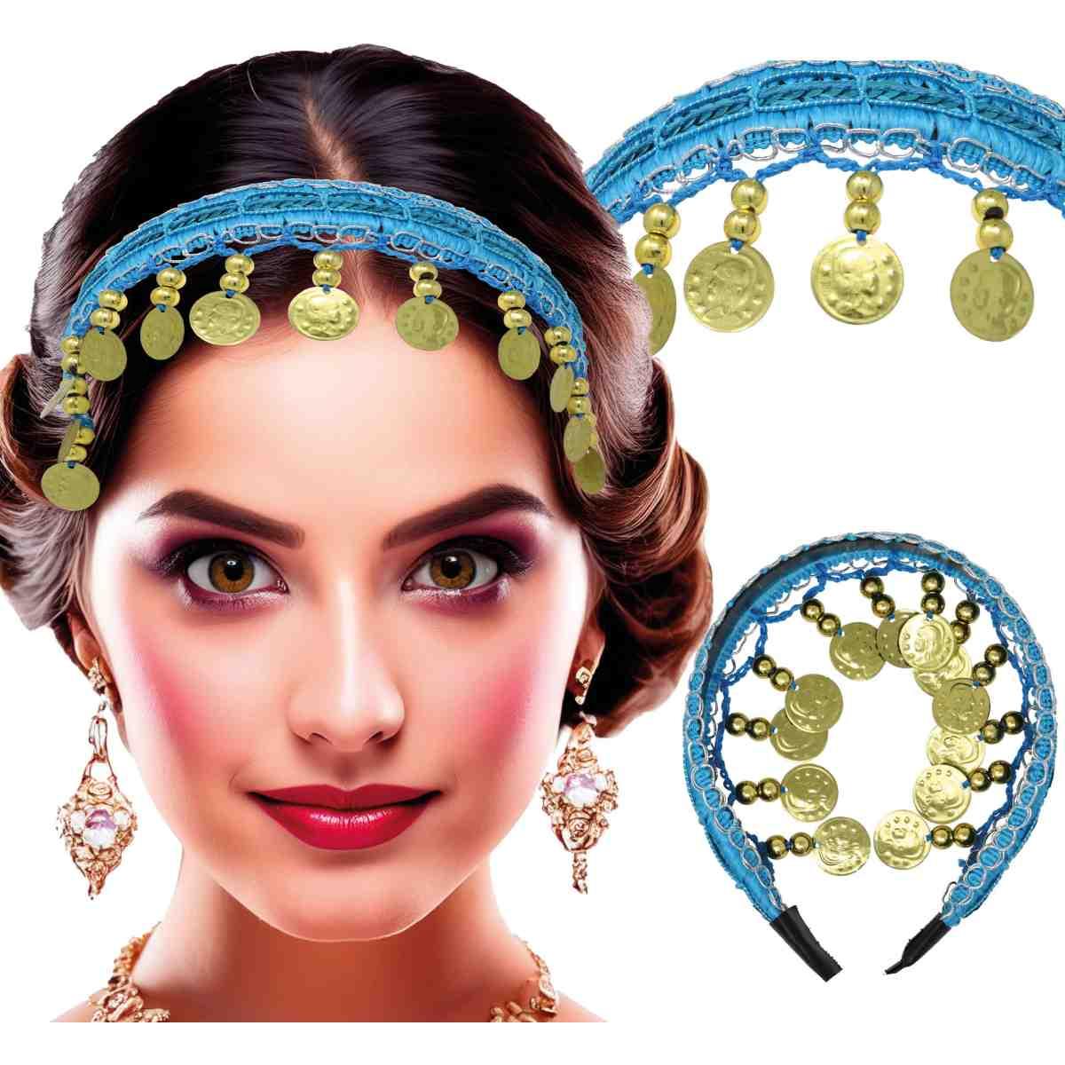 Copricapo gitana azzurro monete