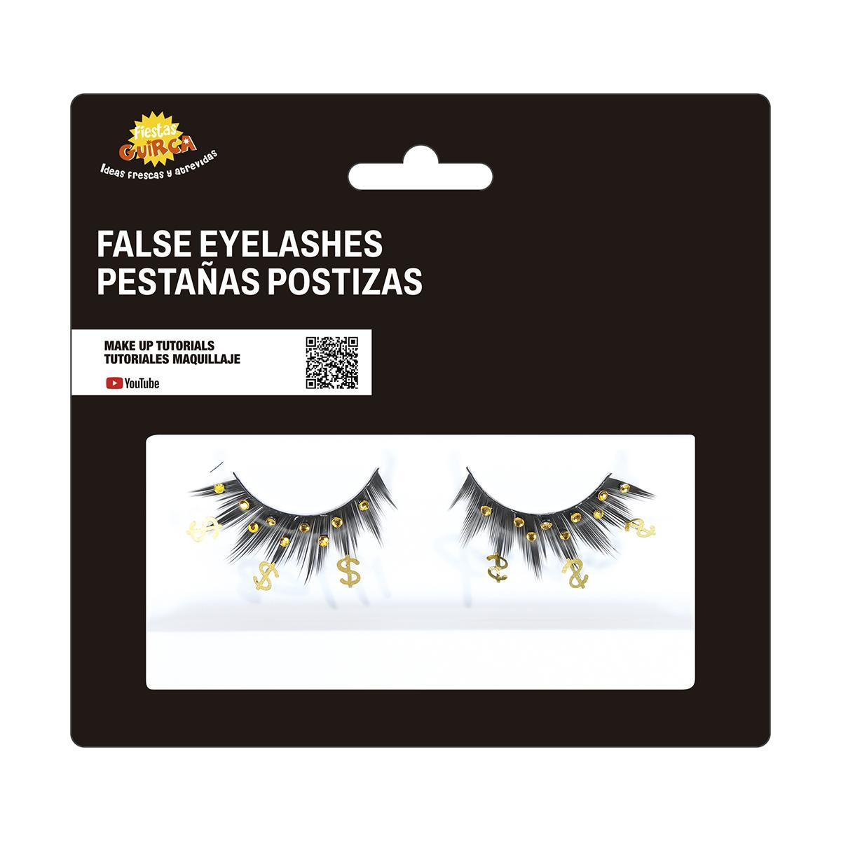 Trucco ciglia nere dollaro strass oro