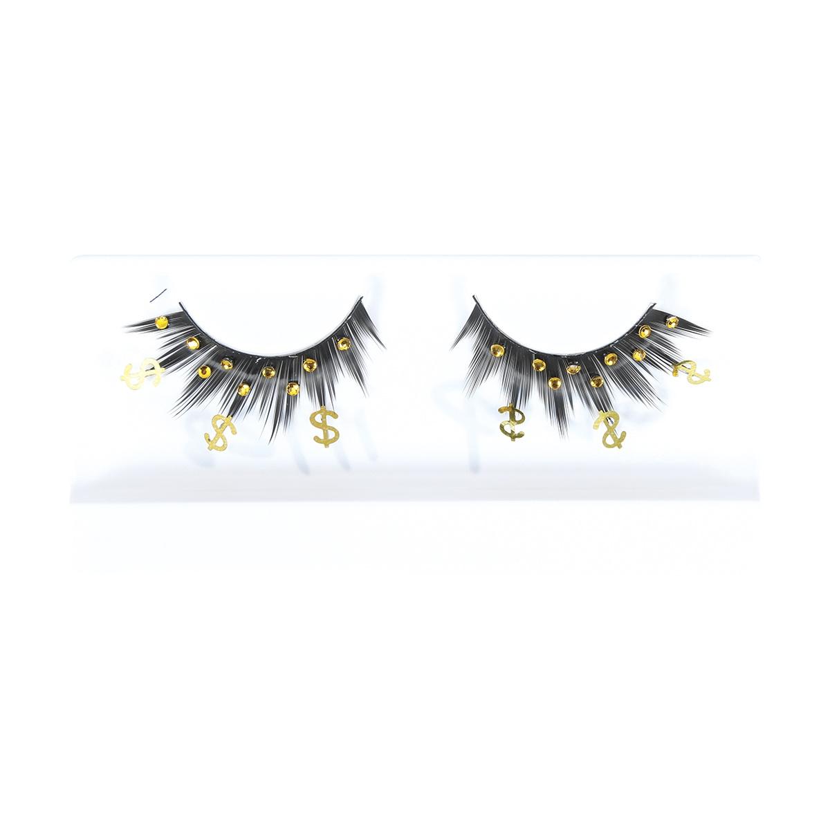 Trucco ciglia nere dollaro strass oro