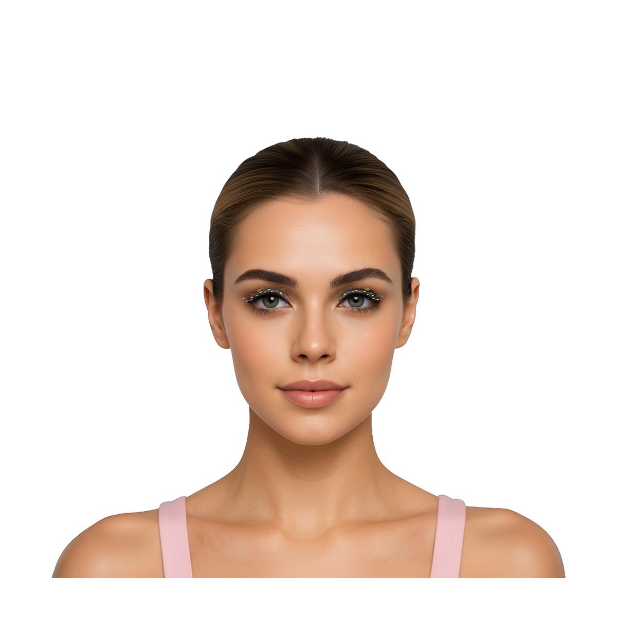 Trucco ciglia nere dollaro strass oro
