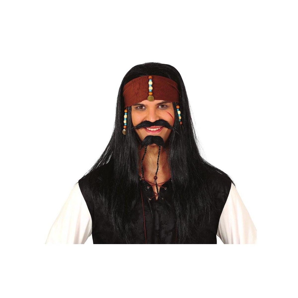 Parrucca pirata nera fascia perline