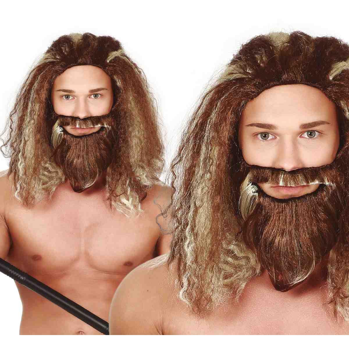 Parrucca castana selvaggio barba lunga