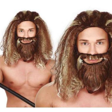 Parrucca castana selvaggio barba lunga