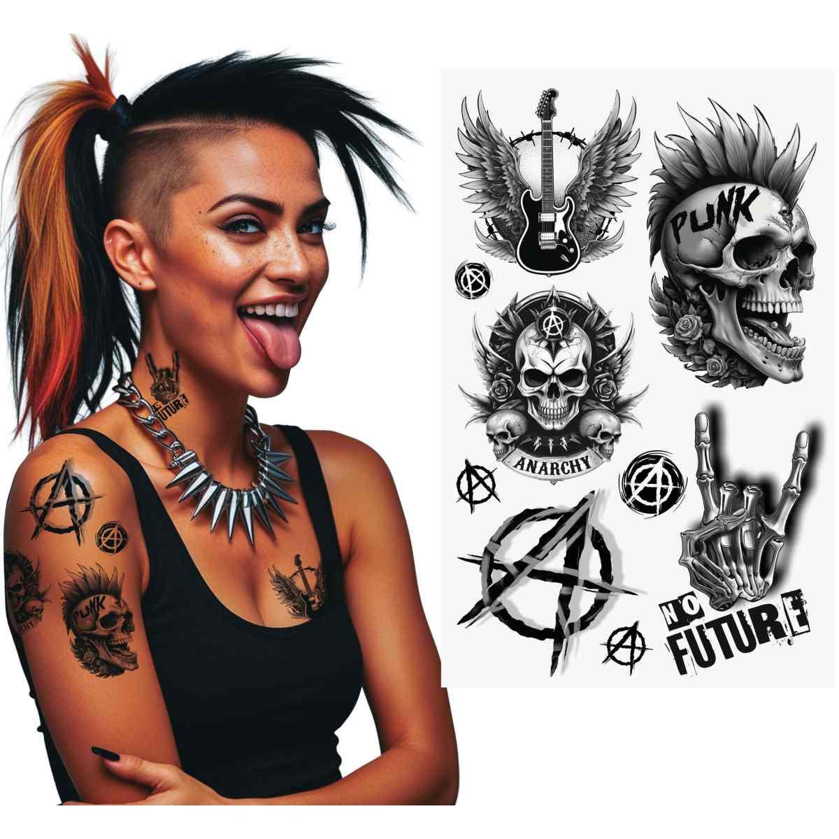 Tatuaggi viso corpo rimovibili punk