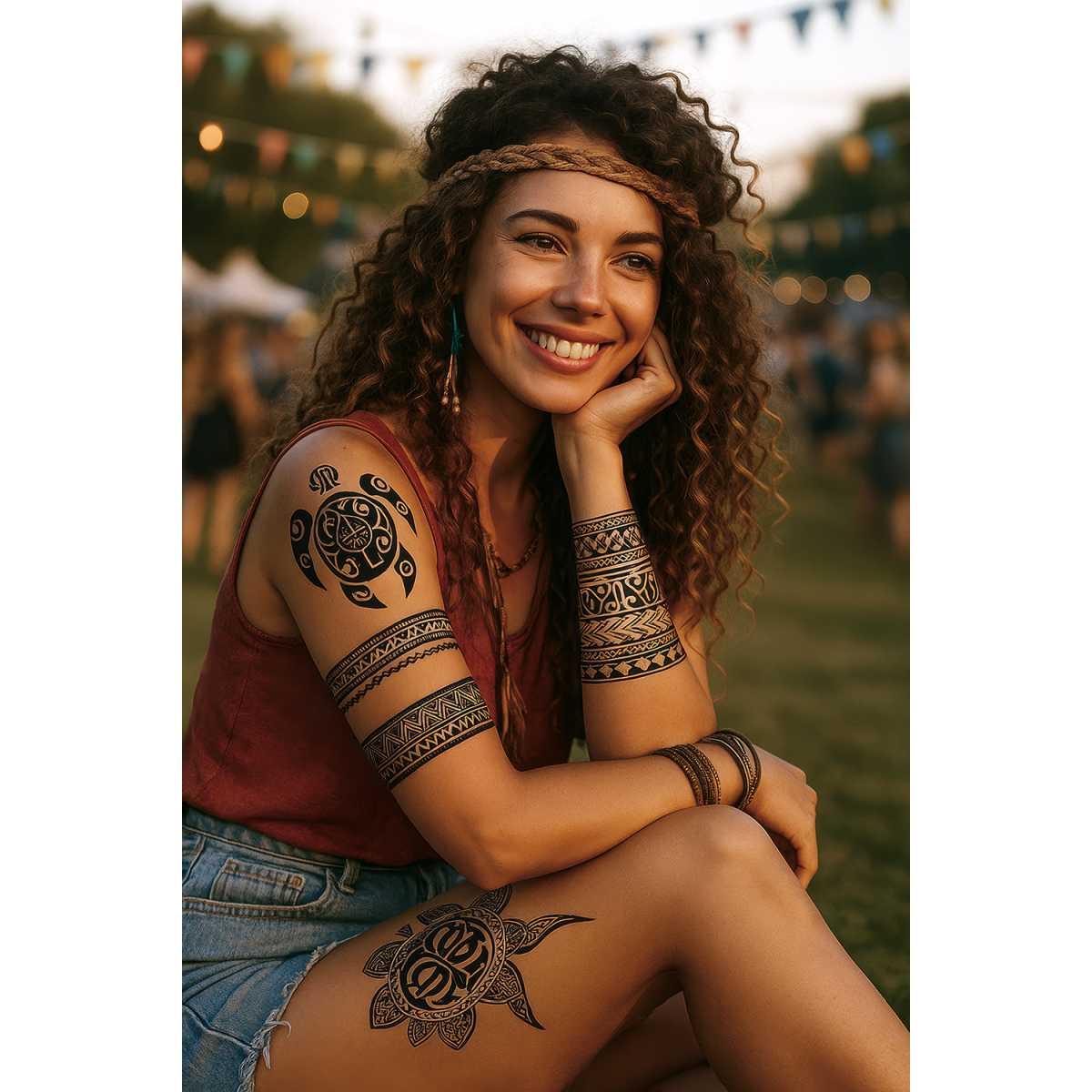 Tatuaggi viso corpo rimovibili tribali tartaruga