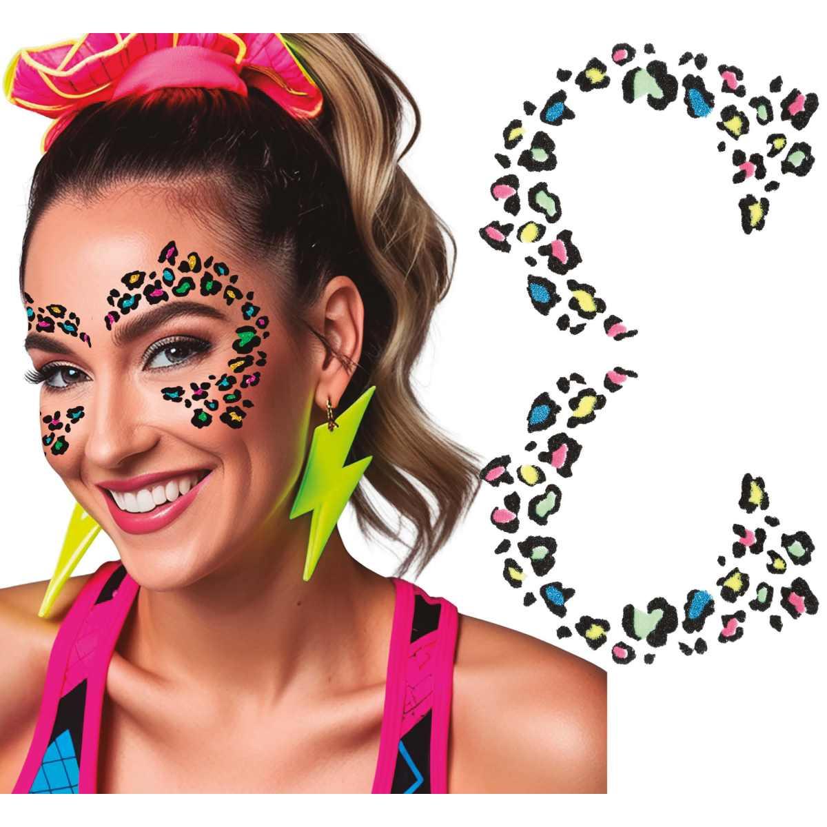 Tatuaggi viso rimovibili leopardo multicolor