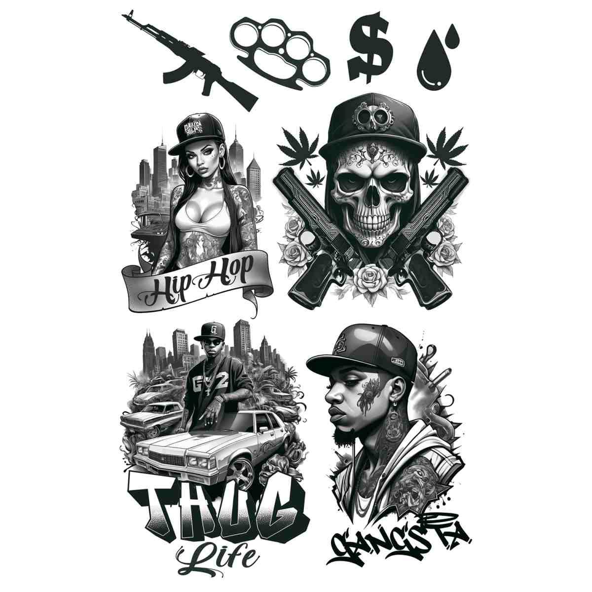 Tatuaggi rimovibili corpo thug life