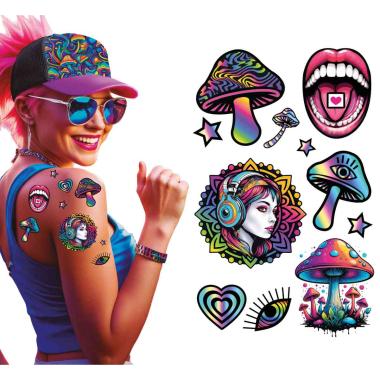 Tatuaggi rimovibili corpo psicodelico funghi multicolor