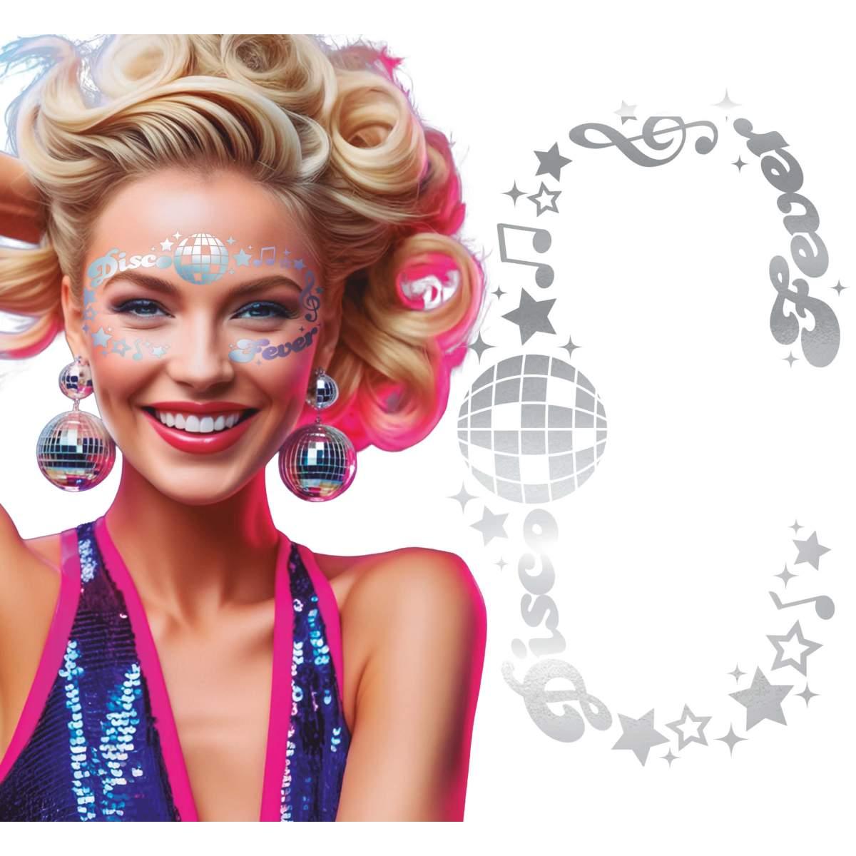 Tatuaggi viso rimovibili disco argento glitter