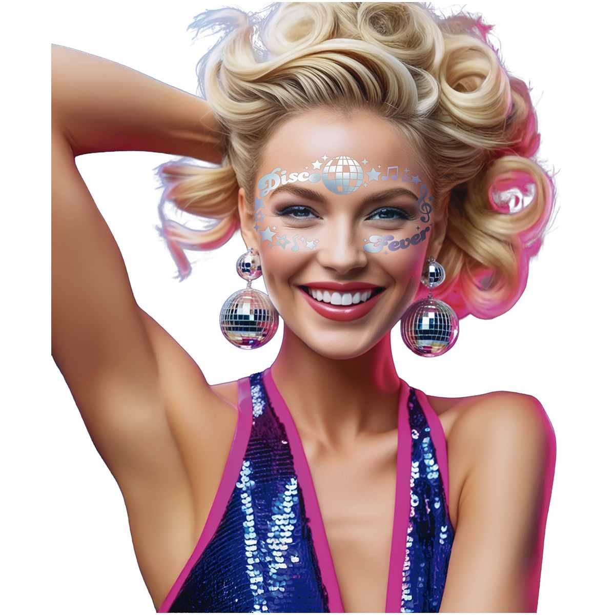 Tatuaggi viso rimovibili disco argento glitter